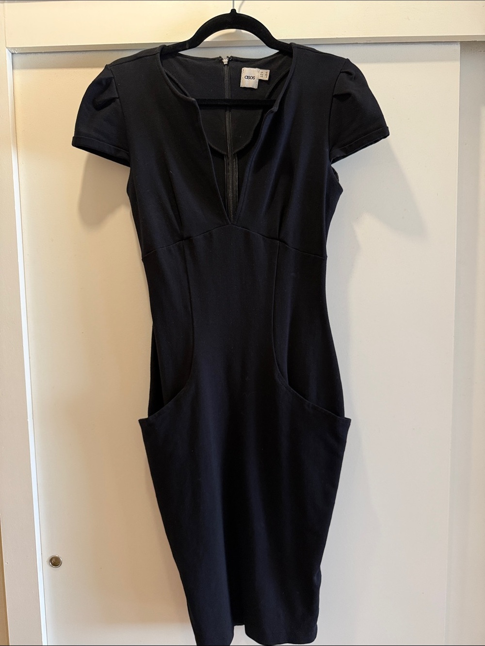 ASOS Black Cap Sleeve Midi Sheath Dress